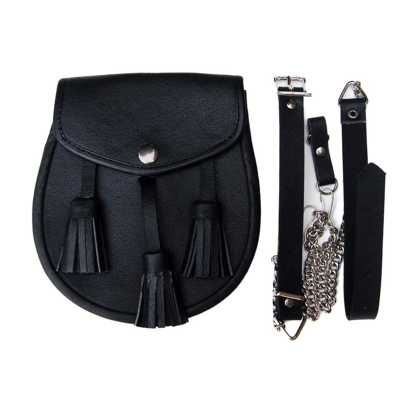 حقيبة سبوران مزيفة من الجلد الأسود بحجم 7.5" × 6.5" من عصر النهضة الاسكتلندي في العصور الوسطى